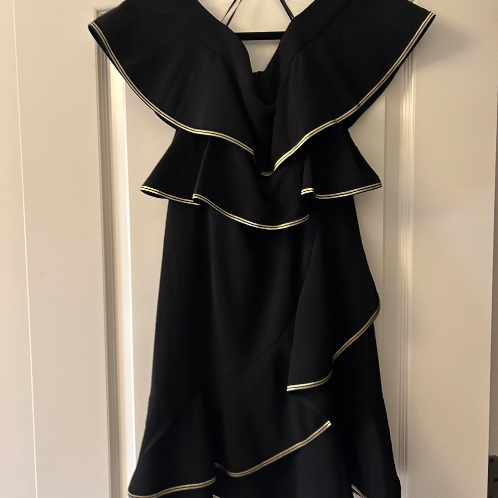 Black and Gold Strapless Ruffle Mini Dress Size Small